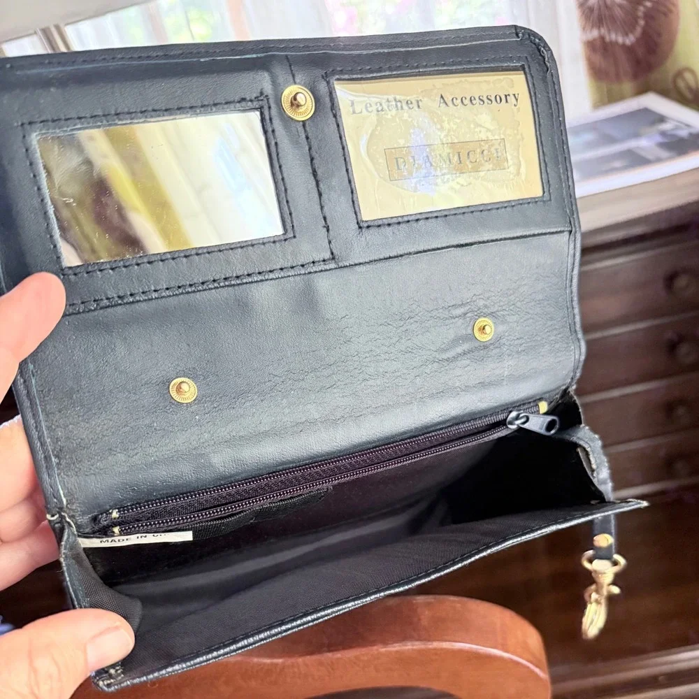 Vintage Diamicci‎ Designs Navy Blue Genuine Leather Wallet Clutch Organizer